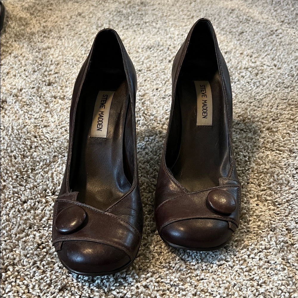 Steve Madden Dark Brown Button Accent Heels